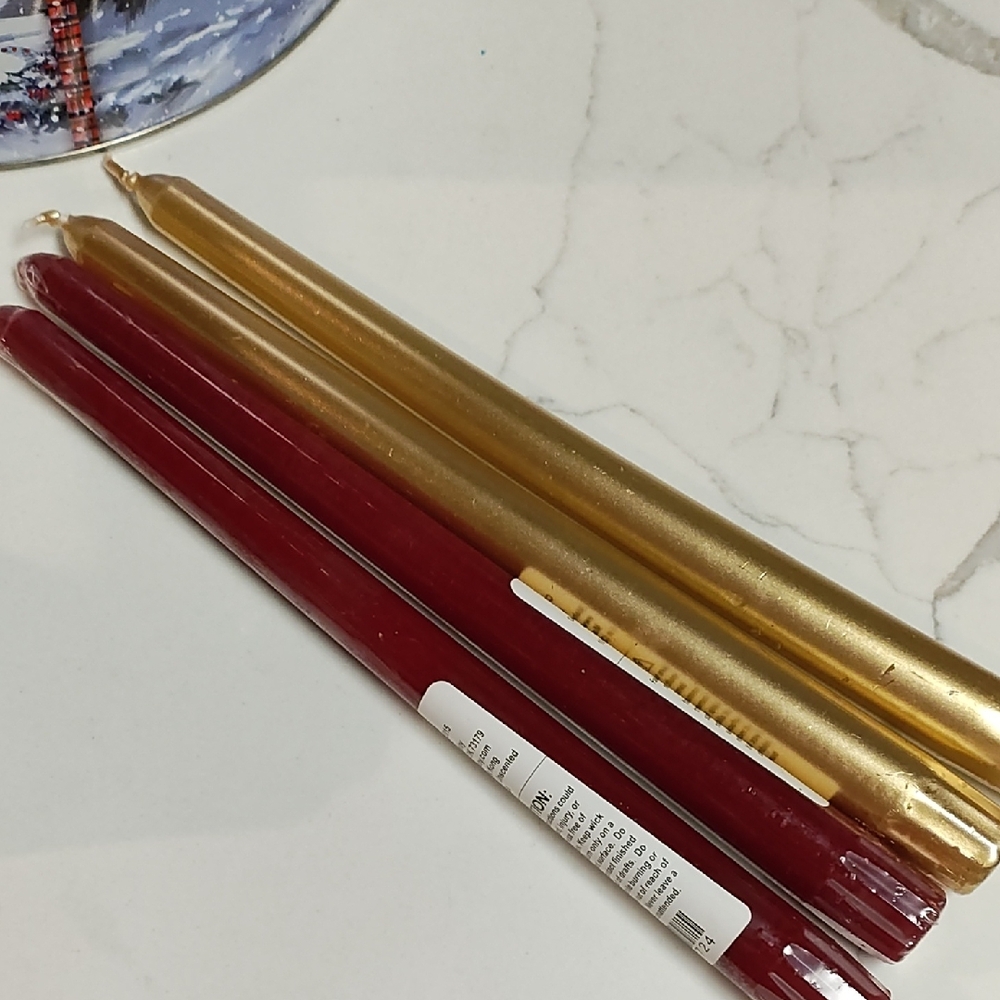 Gold and Red Taper Candles Set- included 4